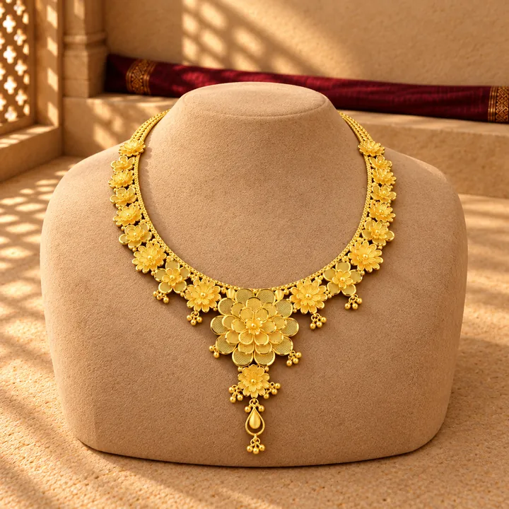 The same necklace on a sandstone setting, square.